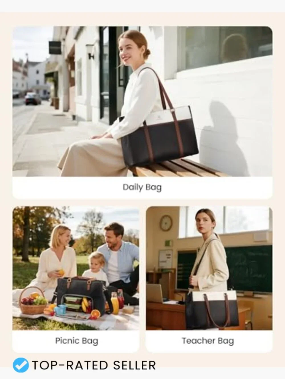 Insulated Lunch Tote Work Bag 2 in 1 Leather Laptop Satchel Teacher Nurse